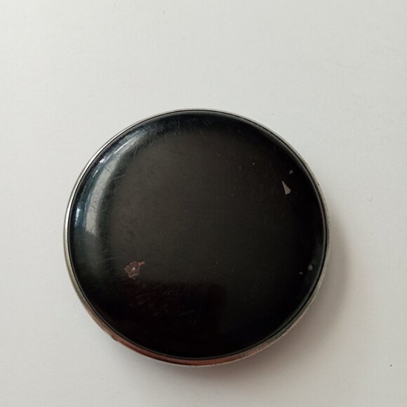 Vintage Black Enamel Round "CG" Compact with Victorian Picture Mirror Makeup - Picture 2 of 10
